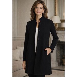 Eileen Fisher Black Textured Long Cardigan Button Front M